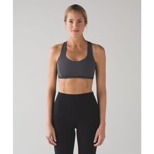 Lululemon Energy Bra Medium Support Strappy Sports Bra Teeny Check White Black 4